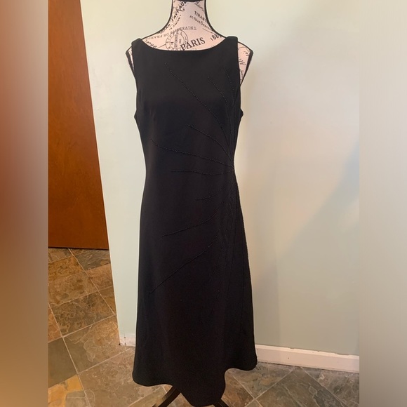 Studio I Black A-Line Sleeveless Boat Evening Dress Bead Detail Women’s Size 14 - Picture 1 of 9